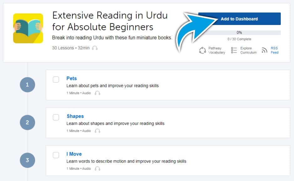 UrduPod101-Review-Example-Pathway-Add-To-Dashboard